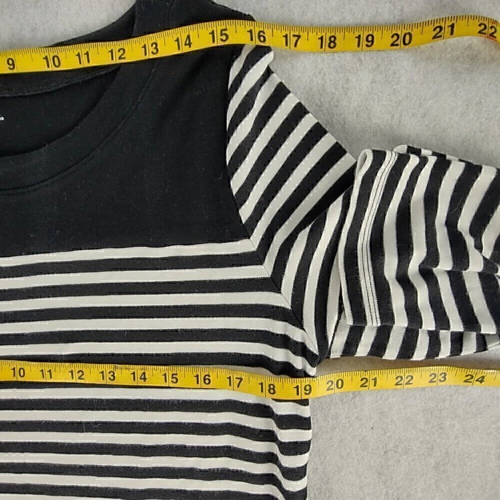 Kim Rogers Black, White Stripe Soft 100% Cotton 3/4 Sleeve Top Blouse Size PXL - Picture 8 of 12